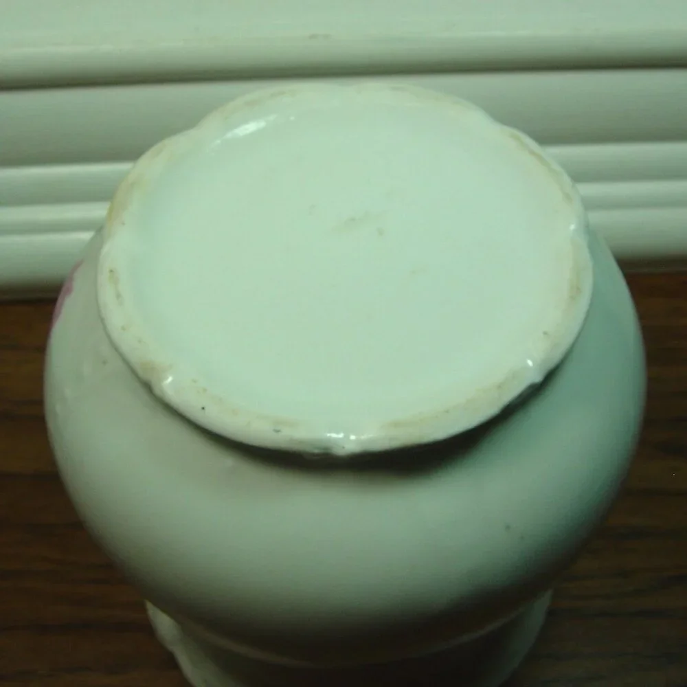 Vintage porcelain container-white with pink flowers-missing lid-use as a vase